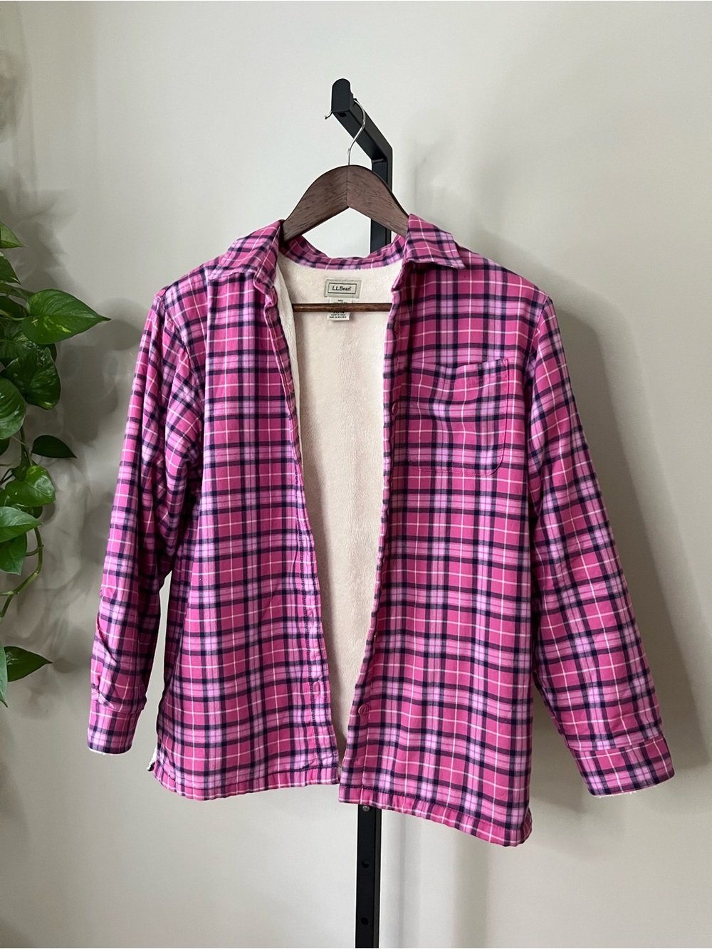 L.L. Bean Girls Fleece/Sherpa Lined Plaid Button-Down Shacket